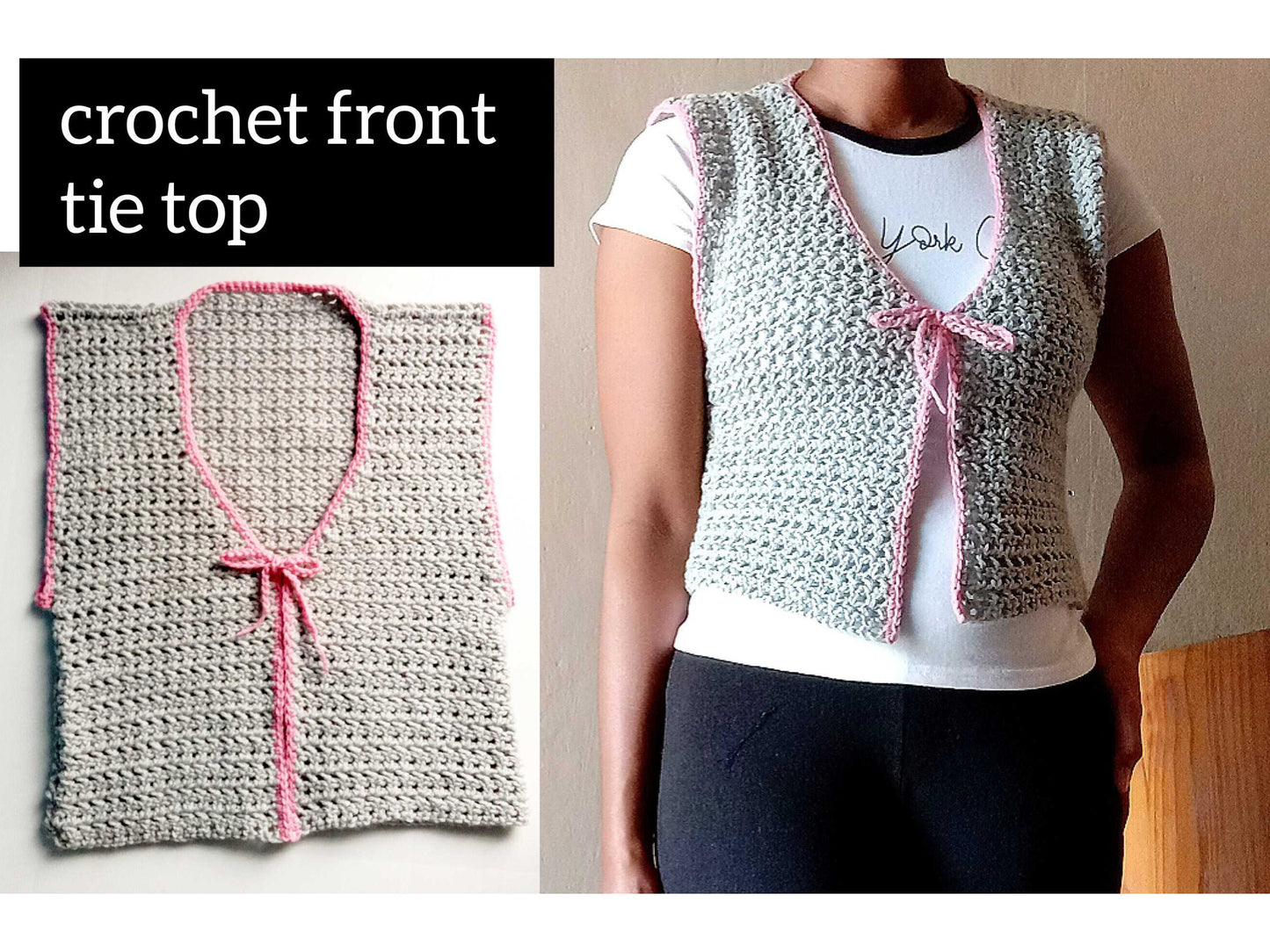 Crochet front tie top pattern, Crochet top, Coquette style